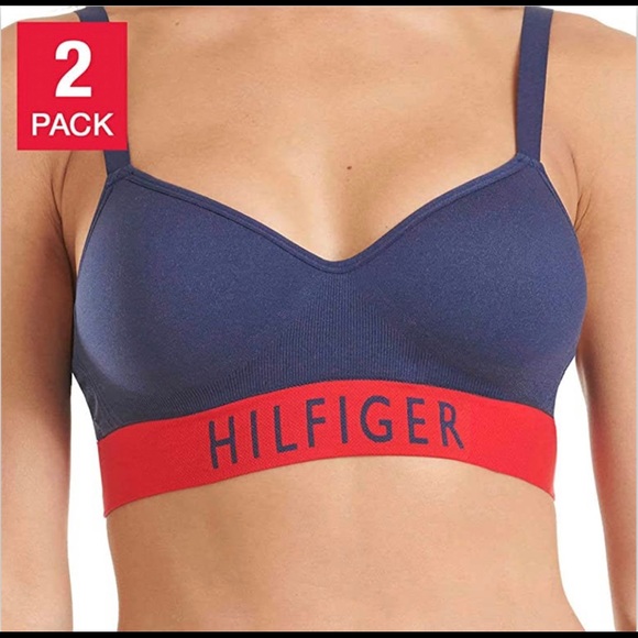 NIB 2-Pack Women’s Size Small Tommy Hilfiger Seamless Bras In White And Navy - Picture 3 of 8